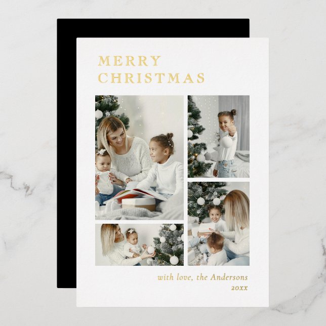 Tarjeta Festiva Con Relieve Metalizado Elegant Holiday Photo Collage Christmas Card (Anverso/Reverso)