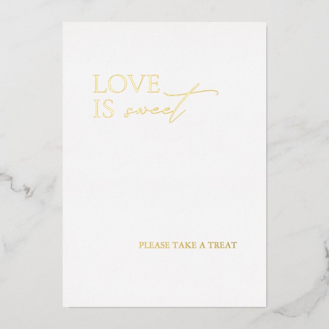 Tarjeta Festiva Con Relieve Metalizado Elegant Minimal Love is Sweet Wedding (Anverso)