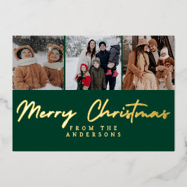 Tarjeta Festiva Con Relieve Metalizado Elegant Minimalist 3 Photo Layout Family Christmas