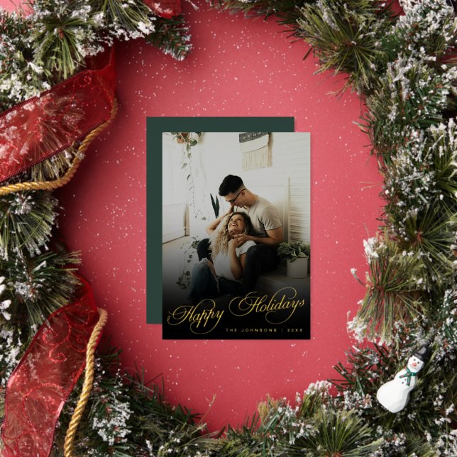 Tarjeta Festiva Con Relieve Metalizado Elegant Modern Calligraphy Script Christmas Photo (in situ)