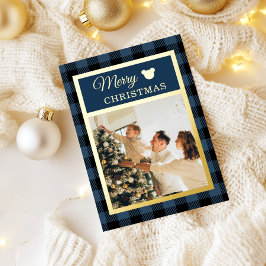 Tarjeta Festiva Con Relieve Metalizado Elegant Navy and Gold Merry Christmas