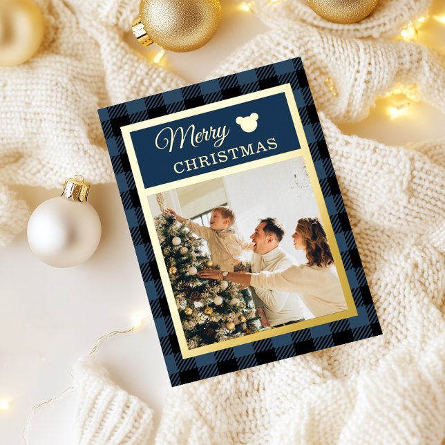 Tarjeta Festiva Con Relieve Metalizado Elegant Navy and Gold Merry Christmas (Subido por el creador)