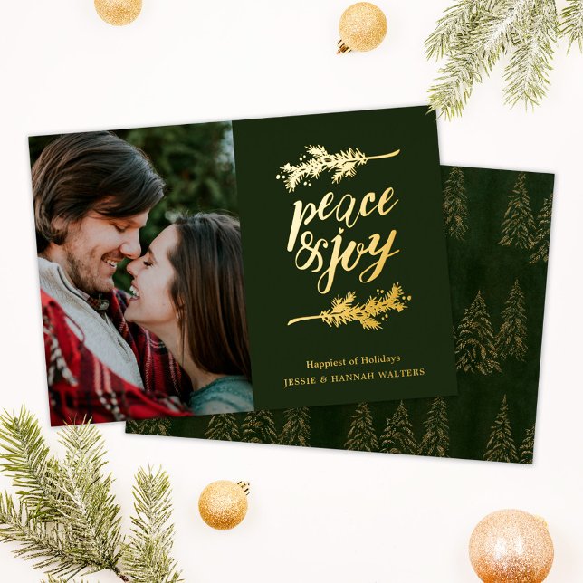 Tarjeta Festiva Con Relieve Metalizado Elegant Peace & Love Photo Foil Holiday Card (Subido por el creador)