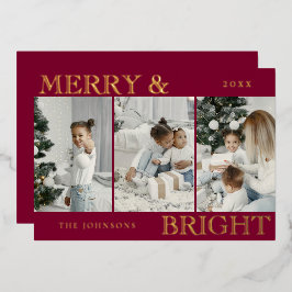 Tarjeta Festiva Con Relieve Metalizado Elegant Photo | Red Merry and Bright Christmas