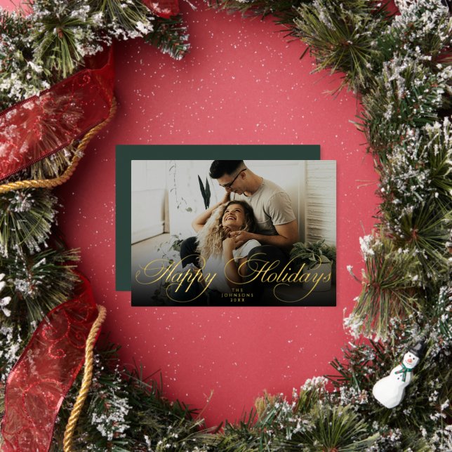 Tarjeta Festiva Con Relieve Metalizado Elegant Script Christmas Modern Minimal Photo (in situ)