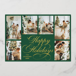 Tarjeta Festiva Con Relieve Metalizado Elegant Script & Family Photo Collage Christmas