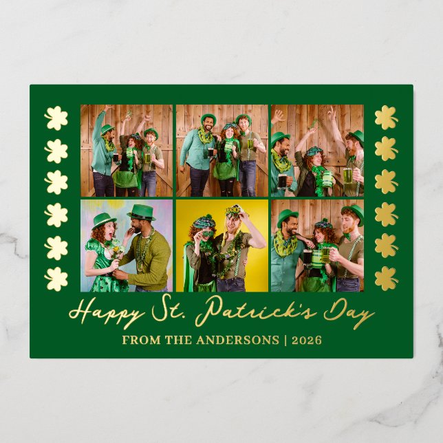 Tarjeta Festiva Con Relieve Metalizado Elegant Shamrock St. Patrick's Day Family photo (Anverso)