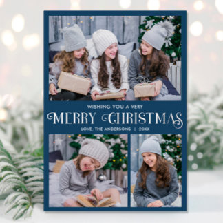 Tarjeta Festiva Con Relieve Metalizado Elegant silver foil blue Merry Christmas 3 photo