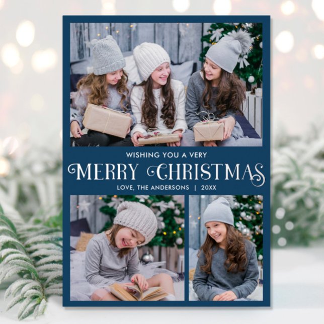 Tarjeta Festiva Con Relieve Metalizado Elegant silver foil blue Merry Christmas 3 photo (Subido por el creador)