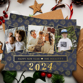 Tarjeta Festiva Con Relieve Metalizado Elegante 3 Collages de fotos Feliz Año Nuevo! Real