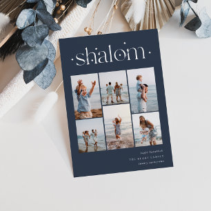 Tarjeta Festiva Con Relieve Metalizado Elegante 6 Collages de fotos Shalom Hanukkah