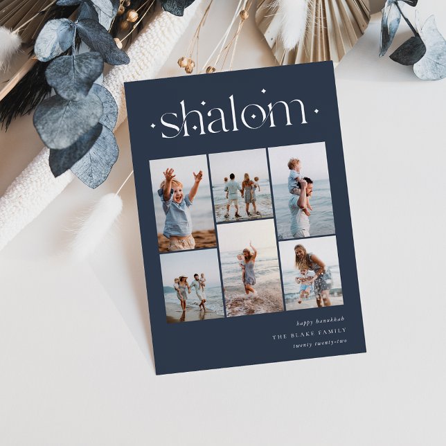 Tarjeta Festiva Con Relieve Metalizado Elegante 6 Collages de fotos Shalom Hanukkah (Subido por el creador)