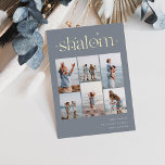 Tarjeta Festiva Con Relieve Metalizado Elegante 6 Collages de fotos Shalom Hanukkah<br><div class="desc">Comparte alegría con estas modernas tarjetas de vacaciones de Hanukkah con 6 de tus fotos favoritas en un diseño de collage de cuadrícula. "Shalom" aparece en la parte superior con letras de Relieve metalizado dorado y adornadas con estrellas diminutas. Personaliza con tu saludo de vacaciones, nombre de la familia y...</div>