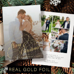 Tarjeta Festiva Con Relieve Metalizado Elegante 6 fotos recién casadas Feliz Navidad oro<br><div class="desc">Elegante Relieve metalizado de oro real  de escritura de boda pareja de foto nombre superpuesto y texto personalizado primera tarjeta navideña de vacaciones de Navidad.         Tenga en cuenta que puede elegir el color del Relieve metalizado: oro,  oro rosa o plata.</div>