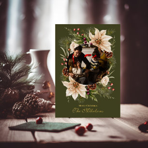 Tarjeta Festiva Con Relieve Metalizado Elegante acuarela Navidades botánicos