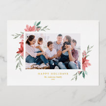 Elegante acuarela Red Poinsettias Felices Fiestas