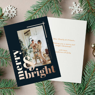 Tarjeta Festiva Con Relieve Metalizado Elegante Alegre y Brillante Rosa de Oro de Navidad