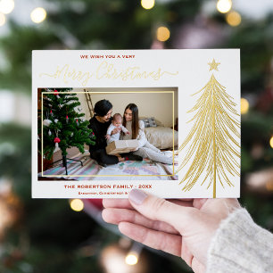 Tarjeta Festiva Con Relieve Metalizado Elegante árbol de Navidad dorado foto moderna