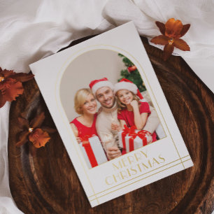 Tarjeta Festiva Con Relieve Metalizado Elegante Arco Personalizado Navidades de fotografí