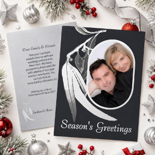 Tarjeta Festiva Con Relieve Metalizado Elegante Arte de Navidad en Gris Foto Eucalipto Pl