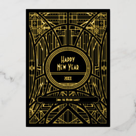 Tarjeta Festiva Con Relieve Metalizado Elegante arte retro deco Feliz Año Nuevo