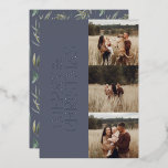 Tarjeta Festiva Con Relieve Metalizado Elegante azul moderno minimalista multifoto botáni<br><div class="desc">Elegante multifoto moderna minimalista color de agua azul polvoriento natural tipografía botánica Feliz Navidad tarjeta plana.</div>