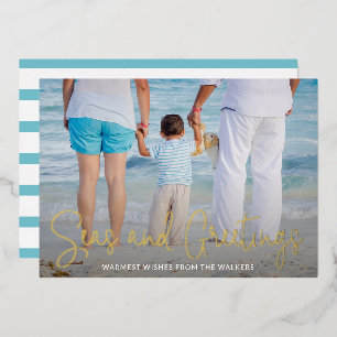 Tarjeta Festiva Con Relieve Metalizado Elegante Beach Vacation Photo Navidades Gold