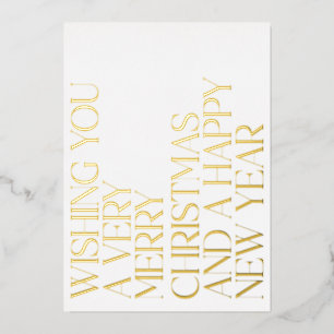 Tarjeta Festiva Con Relieve Metalizado Elegante Blanco Chic Foto Navidad Oro Personalizad
