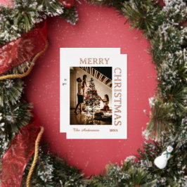 Tarjeta Festiva Con Relieve Metalizado Elegante blanco y rosegold