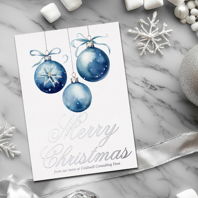 Tarjeta Festiva Con Relieve Metalizado Elegante Blue Merry Christmas Company Silver (Subido por el creador)