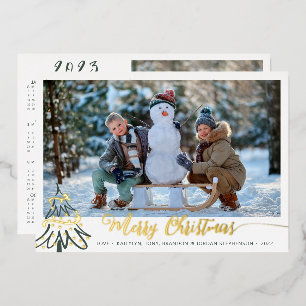 Tarjeta Festiva Con Relieve Metalizado Elegante Calendario de Fotos de Navidad Feliz en O