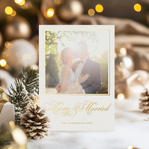 Tarjeta Festiva Con Relieve Metalizado Elegante Caligrafía de Feliz y Casado Foto
