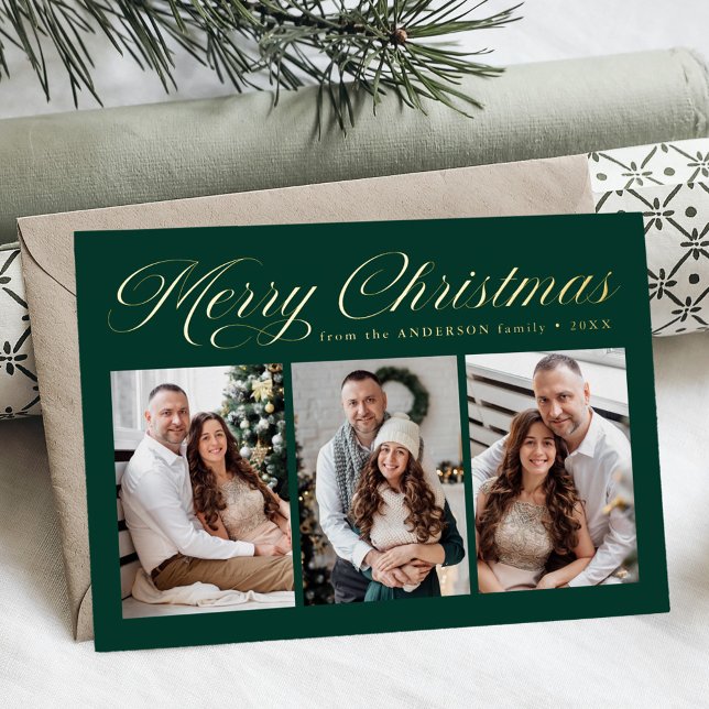 Tarjeta Festiva Con Relieve Metalizado Elegante caligrafía navideña verde 3 foto (Subido por el creador)