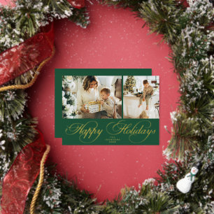 Tarjeta Festiva Con Relieve Metalizado Elegante Colage de Fotos de Familia Navidad