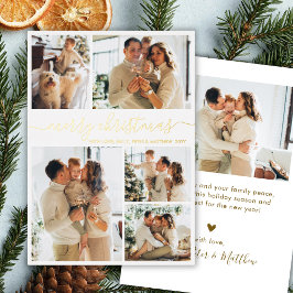 Tarjeta Festiva Con Relieve Metalizado Elegante Colaje de Fotos de Navidad con Letra Dora