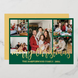 Tarjeta Festiva Con Relieve Metalizado Elegante Collage de fotos de familia de Navidades 
