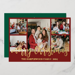 Tarjeta Festiva Con Relieve Metalizado Elegante Collage de fotos de familia de Navidades 