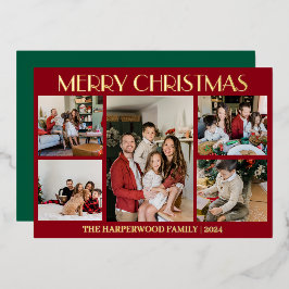 Tarjeta Festiva Con Relieve Metalizado Elegante Collage de fotos de familia de Navidades 