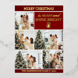 Tarjeta Festiva Con Relieve Metalizado Elegante Collage de fotos de familia de Navidades