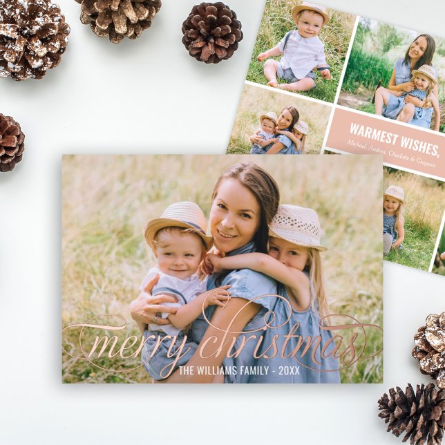 Tarjeta Festiva Con Relieve Metalizado Elegante Collage de fotos de oro Rosa navideño (Subido por el creador)