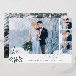 Tarjeta Festiva Con Relieve Metalizado Elegante Collage de Fotos de Recién Casados y Bril