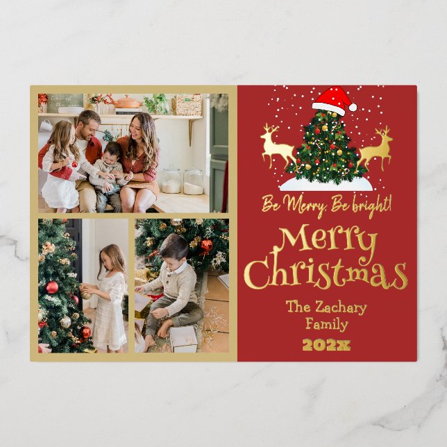 Tarjeta Festiva Con Relieve Metalizado Elegante Collage de fotos familiar de Navidades de (Anverso)
