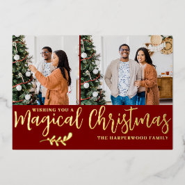 Tarjeta Festiva Con Relieve Metalizado Elegante Collage de Fotos Familiares de Navidad Mo