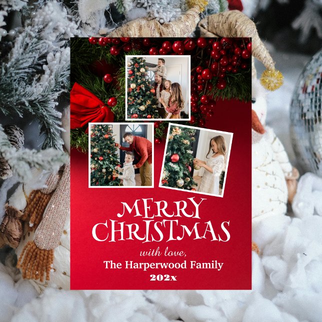 Tarjeta Festiva Con Relieve Metalizado Elegante Collage de fotos navideño (Subido por el creador)