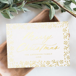 Tarjeta Festiva Con Relieve Metalizado Elegante copo de nieve de oro Feliz Navidad No fot