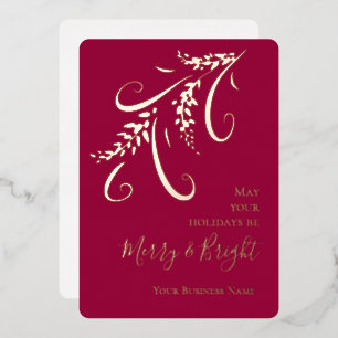 Tarjeta Festiva Con Relieve Metalizado Elegante Corporativo Cranberry Foil Navidad Fiesta