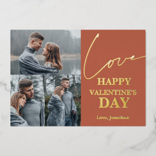 Tarjeta Festiva Con Relieve Metalizado Elegante Día de San Valentín de Tipografía pareja