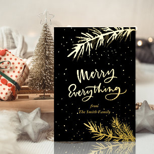 Tarjeta Festiva Con Relieve Metalizado Elegante dorado merry Todo Pine Bough on Black