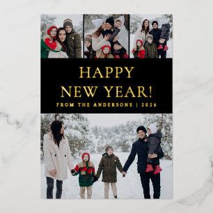 Tarjeta Festiva Con Relieve Metalizado Elegante familia de Año Nuevo Feliz de Año Nuevo 4