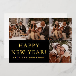 Tarjeta Festiva Con Relieve Metalizado Elegante familia de Año Nuevo Feliz de Año Nuevo 4